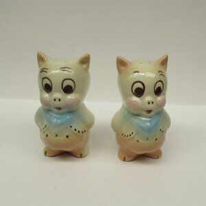 Leeds Vintage Pottery FARMER PIG 5 Inch High Salt and Pepper Shakers, Pair